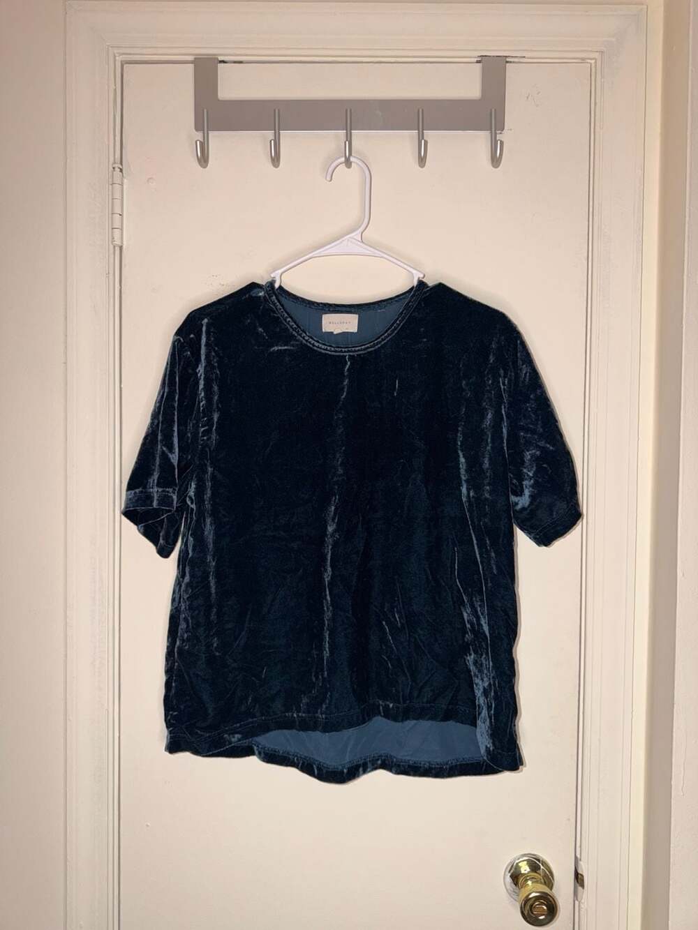 Melloday Velvet Short Sleeve Top Blue